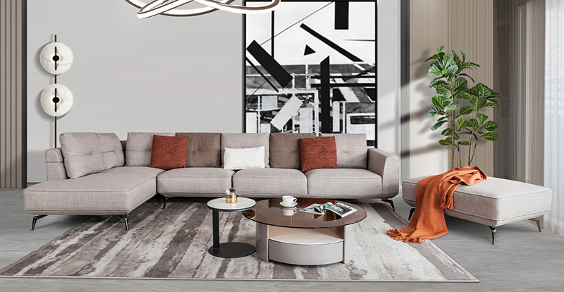 پارچه نشیمن مدرن و ساده ترکیبی مبل پر گوشه ای سایز بزرگ 621006